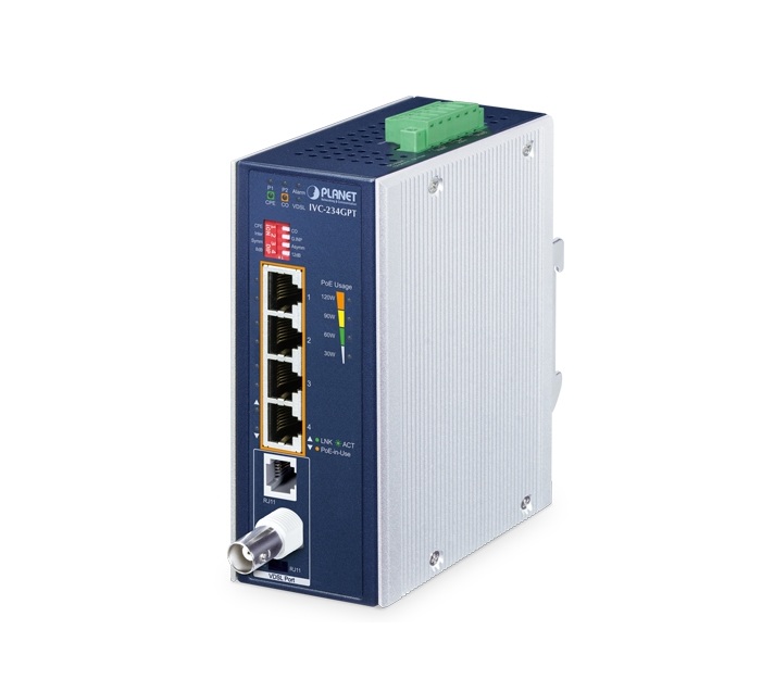 Bộ mở rộng VDSL2 PoE+ công nghiệp PLANET IVC-234GPT Bộ mở rộng VDSL2 PoE+ công nghiệp PLANET IVC-234GPT